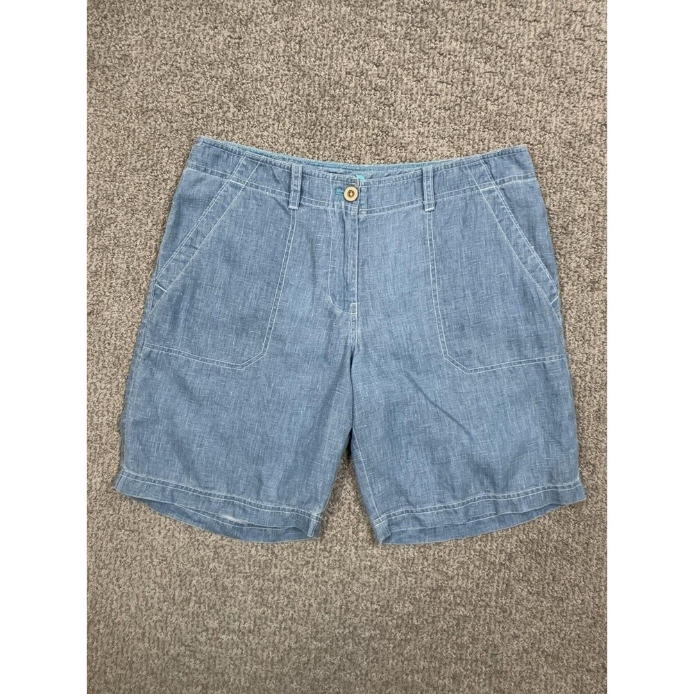 Tommy Bahama Shorts Womens 8 Blue Linen Bermuda Chambray Casual Summer Beach
